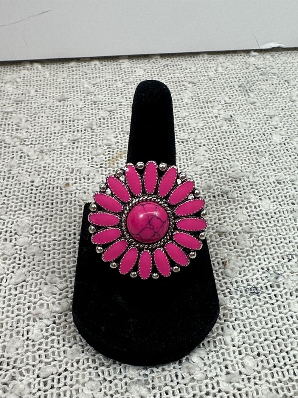 Fuchsia Western Concho vibrant floral cluster design Stretch Ring adjustable 7